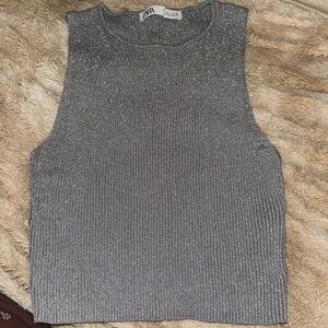Zara women’s metallic silver cropped tank